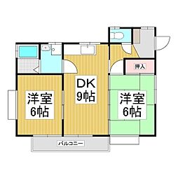 スリーハイムC 2DKの間取図画像