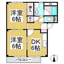 エバーグリーン・ハイムB 2DKの間取図画像