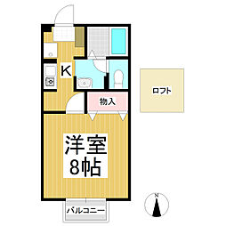 パインブリッジハウス 1Kの間取図画像