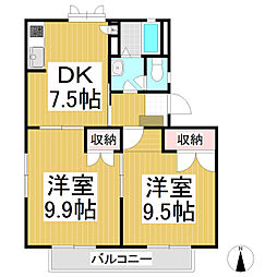 カサ・デ・パティオ北館 2DKの間取図画像