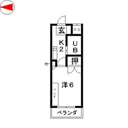 岩井橋ロイヤルハイツ 10階1Kの間取り