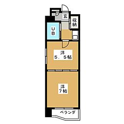 プリンセス新栄 4階2Kの間取り