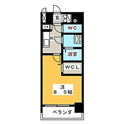 プレサンスジェネ鶴舞 2階1Kの間取り