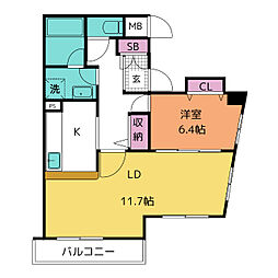 ラッフル千代田 4階1LDKの間取り