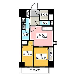 パークアクシス新栄 2階2DKの間取り