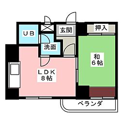 中京第3ビル 1LDKの間取図画像