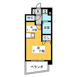 プレサンス金山グリーンパークス ワンルームの間取図画像