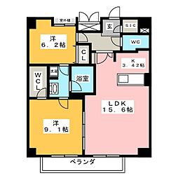 グラヴィス鶴舞 2LDKの間取図画像