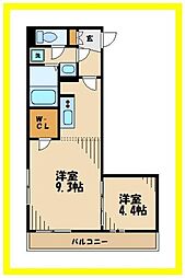 東急田園都市線 二子新地駅 徒歩9分の賃貸マンション 2階1LDKの間取り