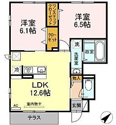 東急田園都市線 宮前平駅 バス11分 野川小学校下車 徒歩8分の賃貸アパート 1階2LDKの間取り