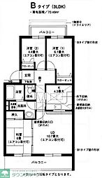 オクトス市ケ尾5号棟 3LDKの間取図画像