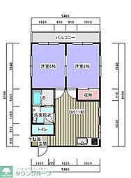 ヒラノマンション 2DKの間取図画像