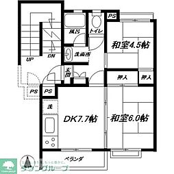 東急市が尾ドエリングD棟 2DKの間取図画像