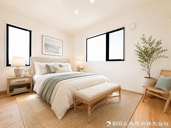 【洋室】 陽当りと通風に配慮した快適な洋室。家族との距離感を保ちつつ、自然とつながりを感じられる設計で、毎日の暮らしに心地よさをもたらします。※家具はCGによるイメージになります。