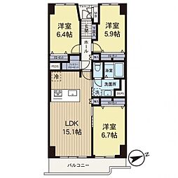 第3大船パークタウン　G号棟 3LDKの間取り