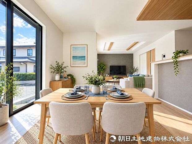 この住まいだからこそ味わえる特別な寛ぎを日常に。家族の笑顔が自然と集まり、毎日を大切に楽しめる心地よいリビングです。毎日の暮らしを特別に彩る心地よい住空間です。※家具はAIによるイメージです