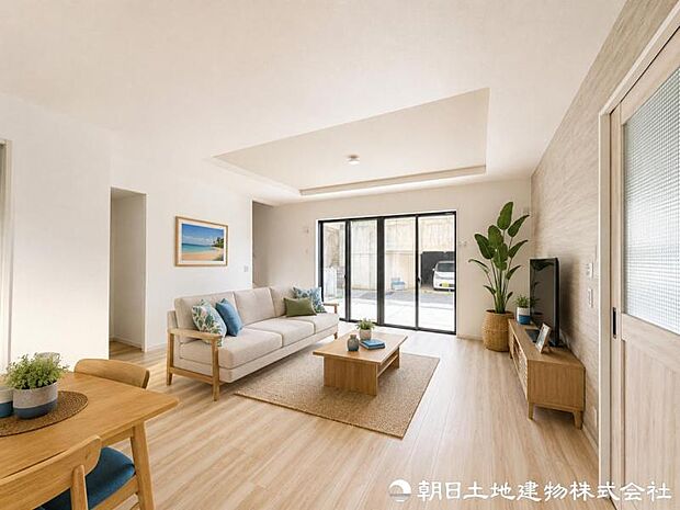 この住まいだからこそ味わえる特別な寛ぎを日常に。家族の笑顔が自然と集まり、毎日を大切に楽しめる心地よいリビングです。毎日の暮らしを特別に彩る心地よい住空間です。※家具はAIによるイメージになります