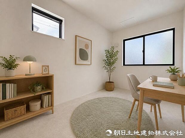 二面採光で明るく、やわらかな光が差し込む心地よい洋室。白を基調としたシンプルな空間は、家具のレイアウトもしやすく、寝室や子ども部屋にもおすすめです。※家具はAIによるイメージになります