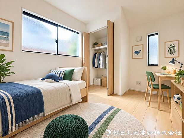 【洋室】 家族の時間も、自分だけの時間も大切にできる洋室。落ち着いた空間で、オンとオフを切り替えながら心地よくお過ごしいただけます。※家具はAIによるイメージになります
