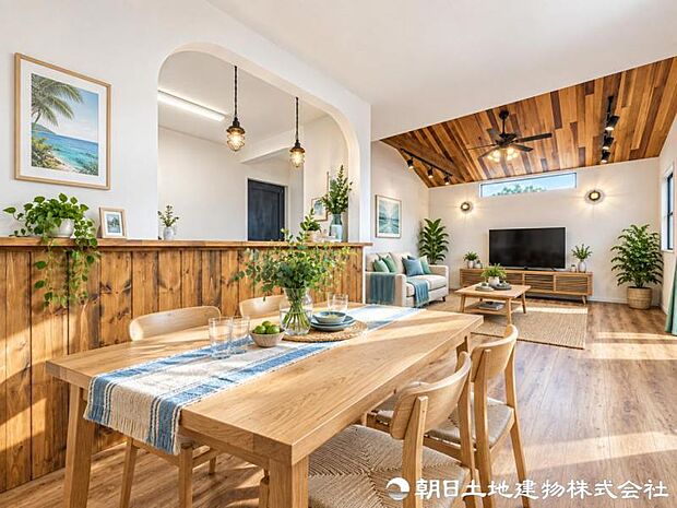 この住まいだからこそ味わえる特別な寛ぎを日常に。家族の笑顔が自然と集まり、毎日を大切に楽しめる心地よいリビングです。毎日の暮らしを特別に彩る心地よい住空間です。※家具はAIによるイメージになります