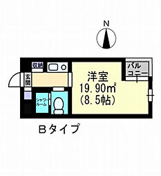 アルファ清心町2 1Kの間取図画像