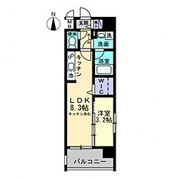 レジデンスカープ南中央町 9階1Kの間取り