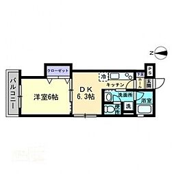 ホワイトグレース律奈 1階1DKの間取り