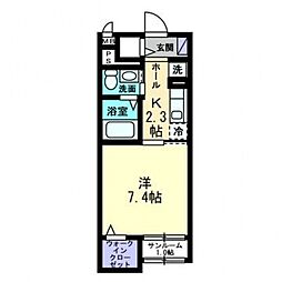 サンリットII 2階1Kの間取り