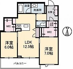 クロシェットK 2階2LDKの間取り