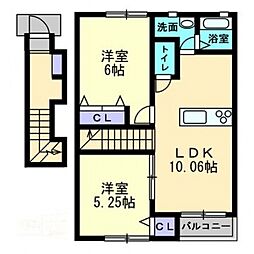 フォレスト平野　東棟 2階2LDKの間取り