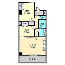 PIKE PLACE 南方 706号室 7階2LDKの間取り