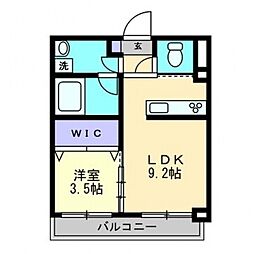 スカイガーデン春日町 6階1LDKの間取り