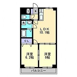 ホワイトストーン白石 3階2LDKの間取り