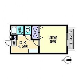 パールコートA 1Kの間取図画像