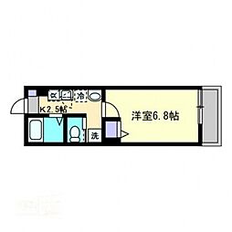 カーム広瀬町B棟 2階1Kの間取り