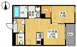 REGALEST SK 高柳（レガリスト エスケイ タカヤナギ） 1階1LDKの間取り