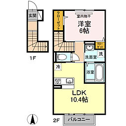 シャルール 1階1LDKの間取り