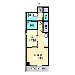 プランドール大供 10階1LDKの間取り