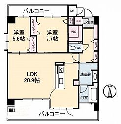プレミアステーション西口 2LDKの間取図画像