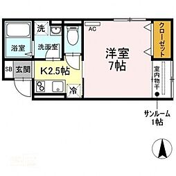 Sunrise岡山駅前 1SKの間取図画像