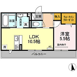 グランドソレイユB 1LDKの間取図画像