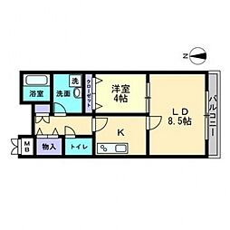 サダーズ伊福町 1LDKの間取図画像