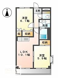 ベルグランデ高柳 2LDKの間取図画像