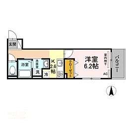 リッツレジデンスA 1Kの間取図画像