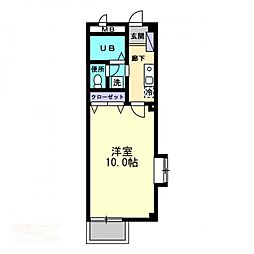 カレッジハイツ山地 1階1Kの間取り