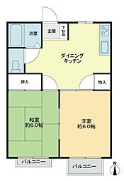 フォブール森Ｂ 2階2DKの間取り