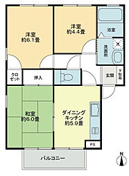 フォブールナカト 1階3DKの間取り