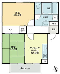フォブール鶴見Ｂ 2階2DKの間取り