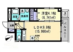プレミール亀岡 2階1LDKの間取り