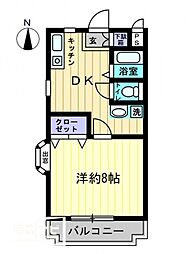 ロビイプライズ 1階1DKの間取り
